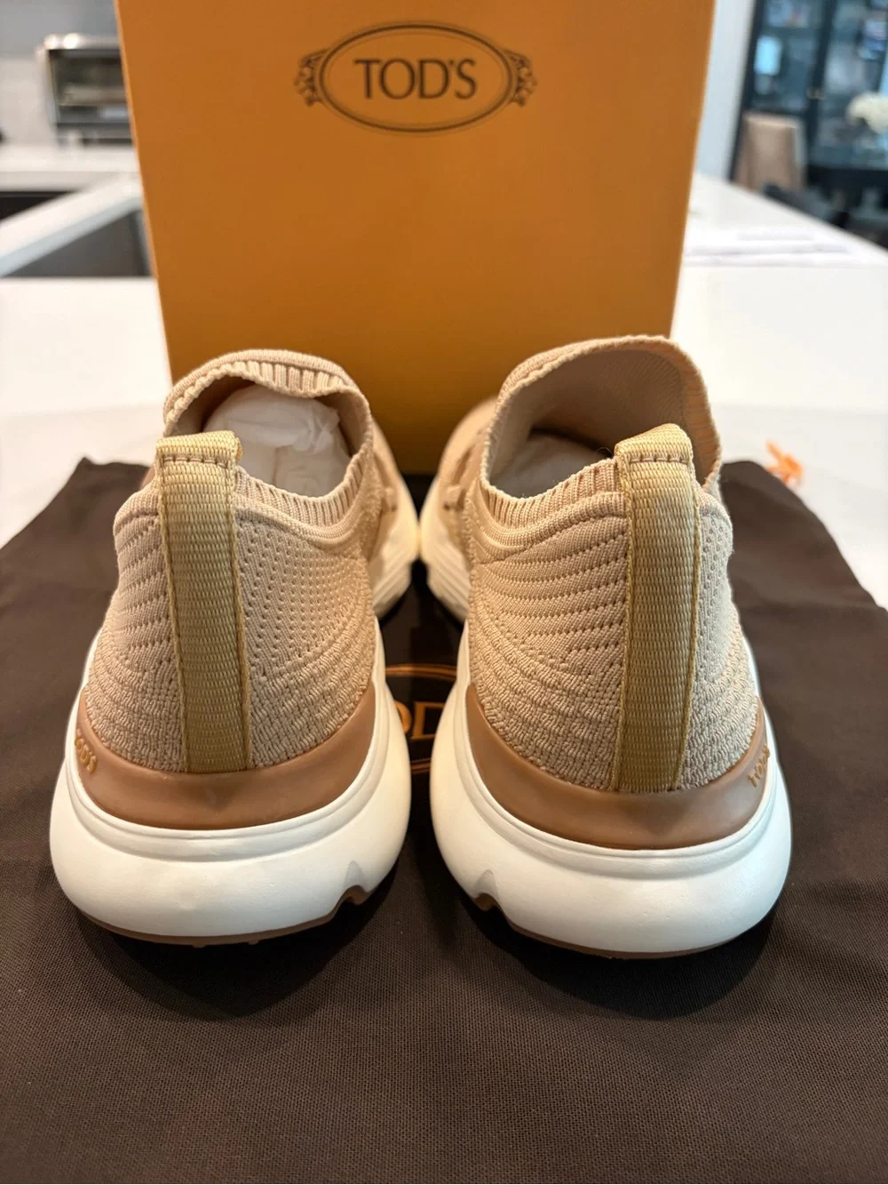 NWOT Tod's Kate Beige Knit Slip-On Sneakers